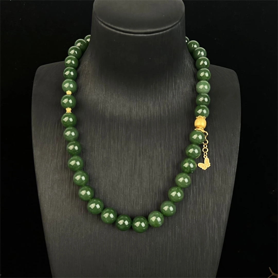 【何姐聊收藏】天然俄罗斯碧玉菠菜绿项链妈妈链国风优雅 YS0620491