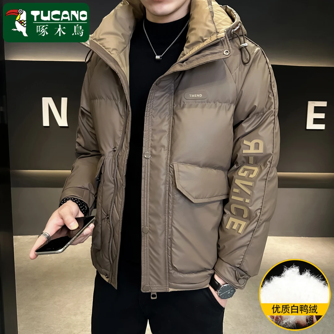 TUCANO/啄木鳥字母印花羽绒服男士冬季保暖加厚新款连帽夹克外套
