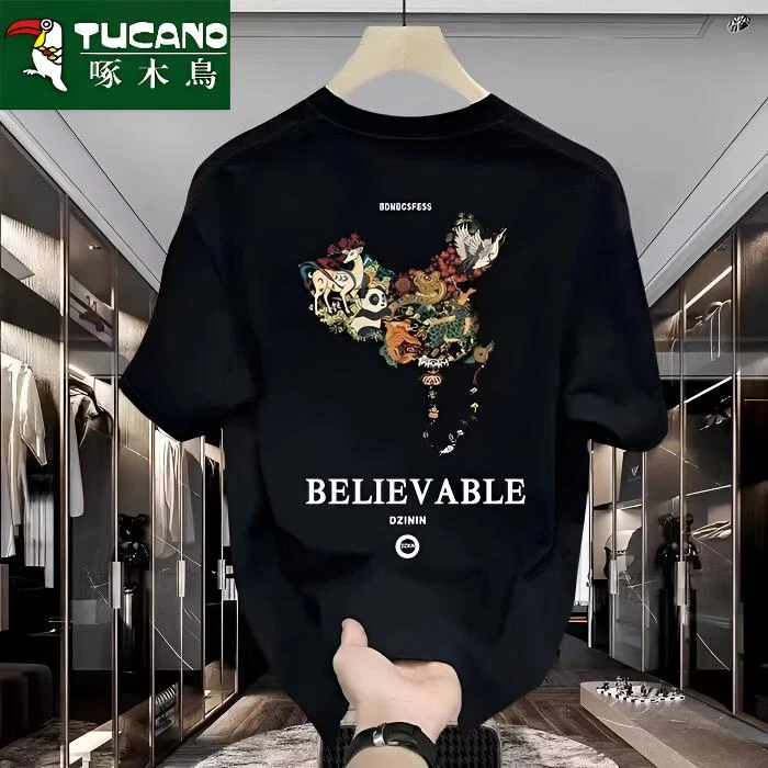 TUCANO/啄木鳥短袖T恤男士夏季新款纯棉宽松百搭圆领创意印花上衣