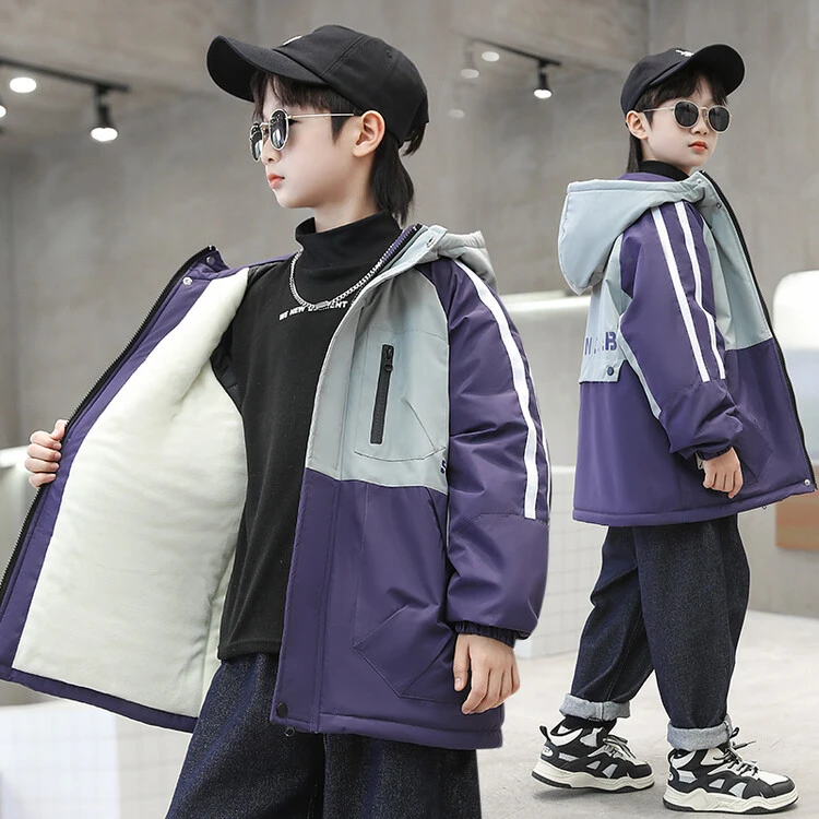 儿童装男童外套秋冬季2023新款加绒加厚冲锋衣大童冬季男孩派克服