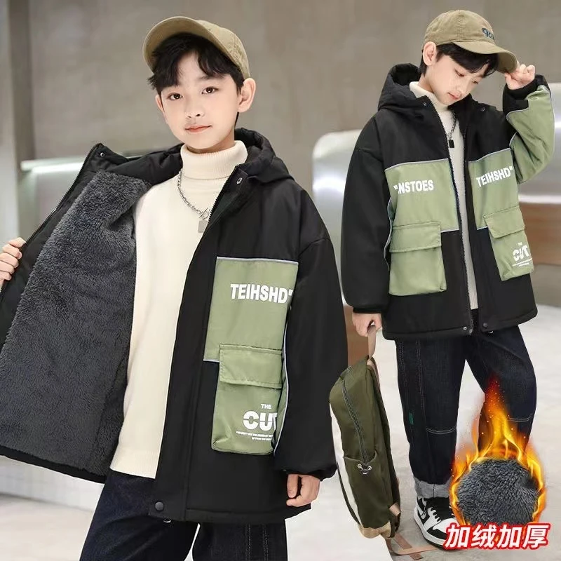 儿童棉服夹克外套男孩棉袄冲锋衣加绒加厚中大童秋冬款棉衣冬季