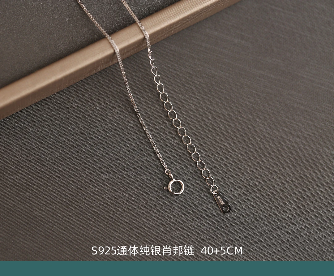 链子925银 素银项链女款盒子链十字链闪链裸链单链光项链纯银百搭