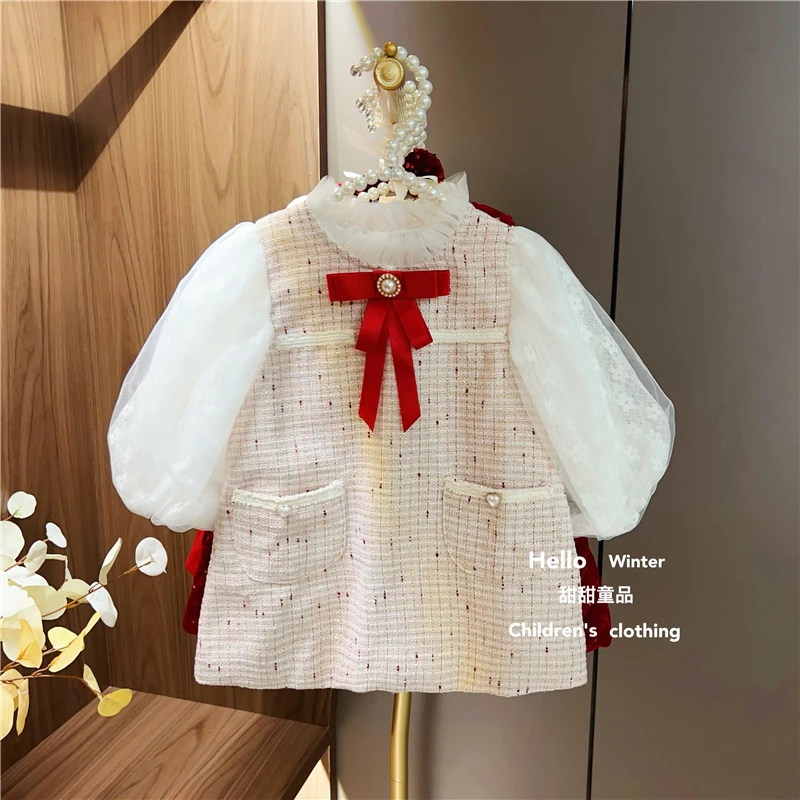 春款女童连衣裙小香风裙子女宝宝周岁公主裙送礼过年服洋气泡泡袖