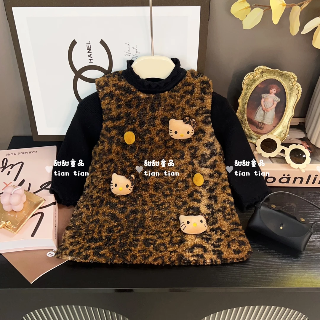 【甜甜baby】女童宝宝潮童豹纹加绒kt连衣裙女孩子周岁生日聚会裙子