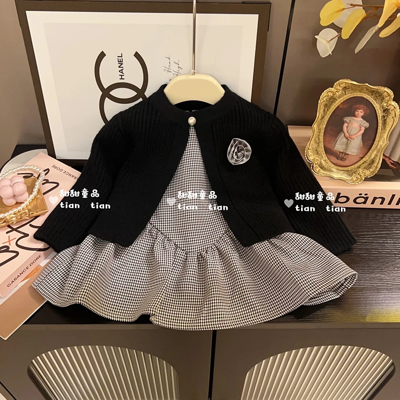 【平替好物】2025秋季新品小香风套装背心裙千金针织外套小童两件套