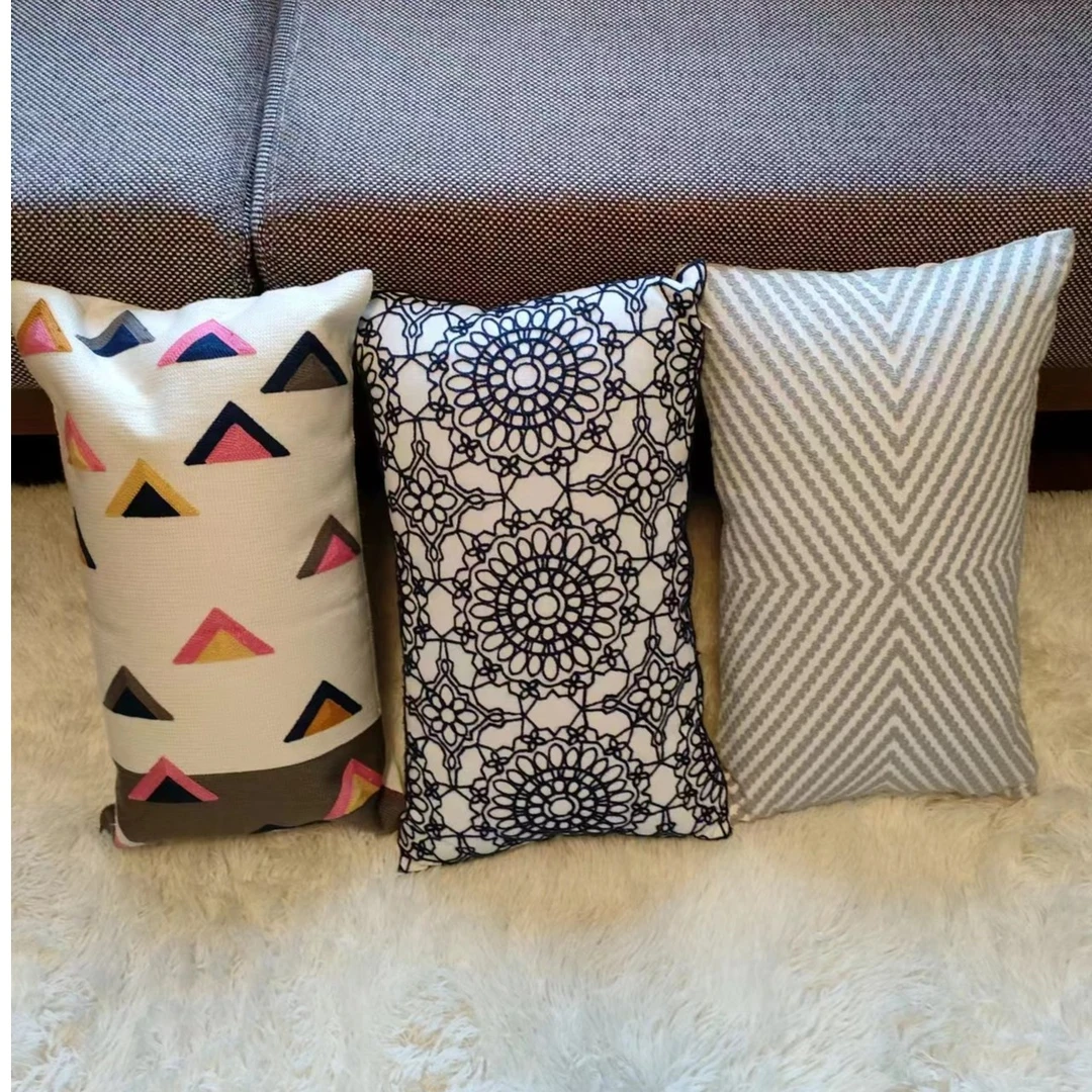 朗月家3050长方形加厚帆布毛巾绣抱枕沙发靠背垫颈枕多功能一对装