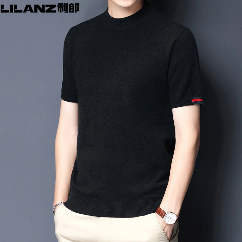 利郎短袖针织衫毛衣男秋冬季中青年时尚圆领套头半袖羊毛衫潮