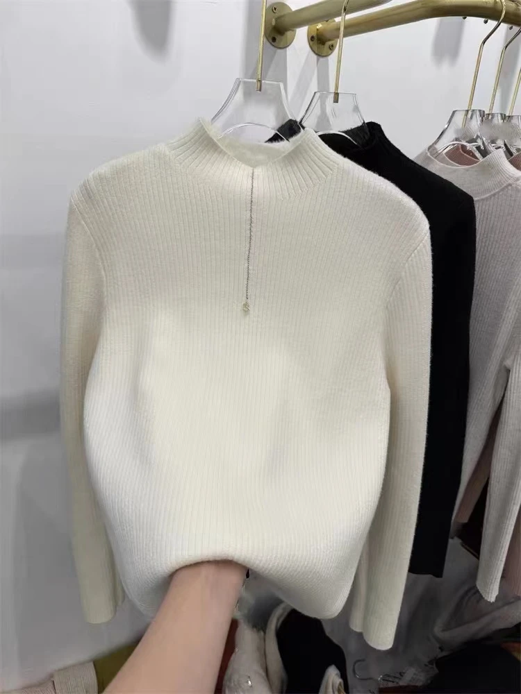 专柜半高领加绒毛衣打底衫女秋冬加厚保暖内搭一体羊毛针织衫上衣