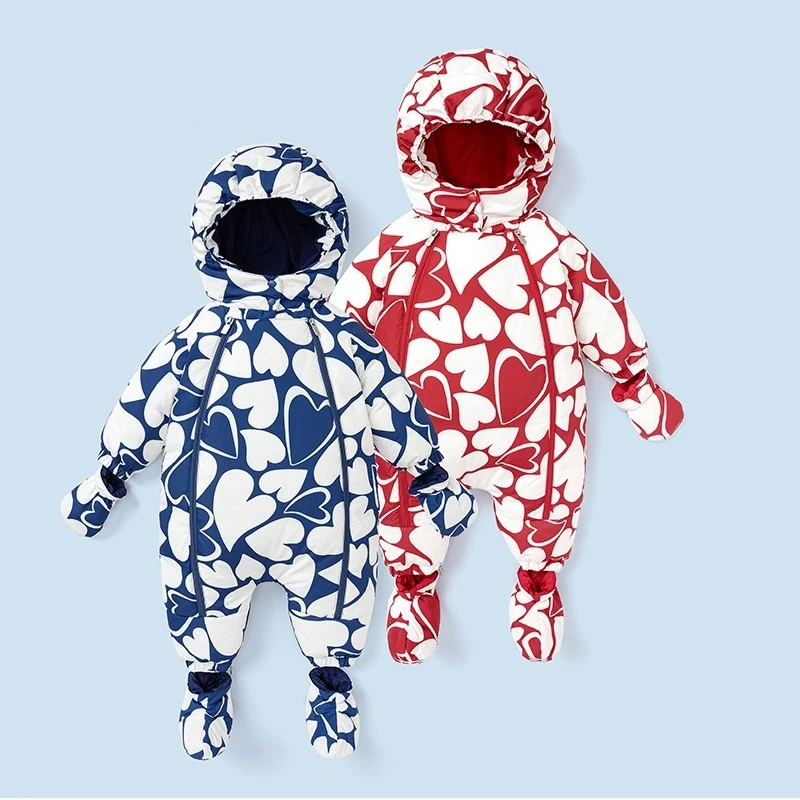honeysky秋冬季婴儿连体羽绒服宝宝羽绒爬爬服手套脚套连体羽绒
