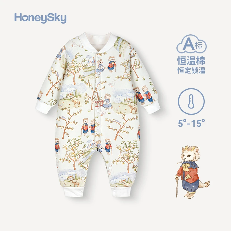 哈尼天空婴儿衣服连体衣翻领长袖纯棉秋冬款加厚保暖新生儿爬爬服