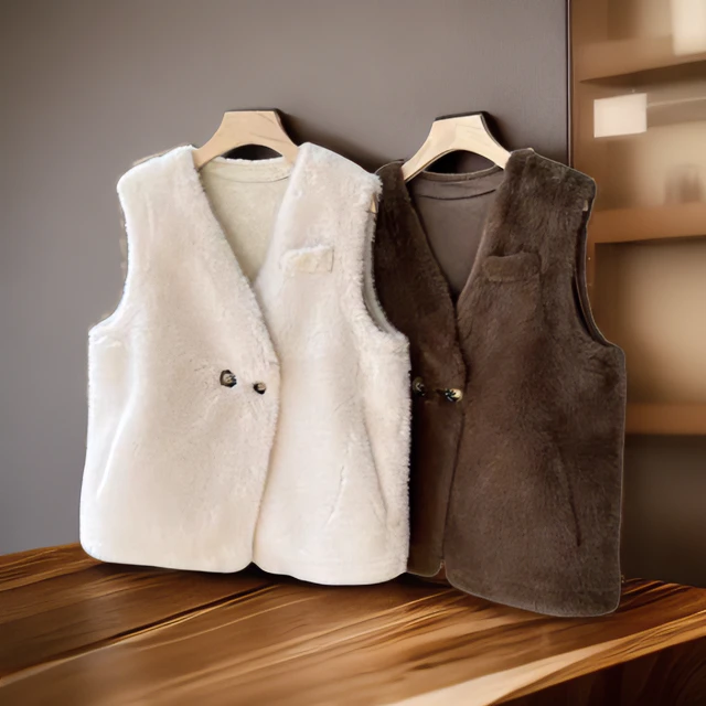 时尚女士洋气毛毛马夹冬季短款气质百搭休闲毛绒无袖秋冬外穿马甲