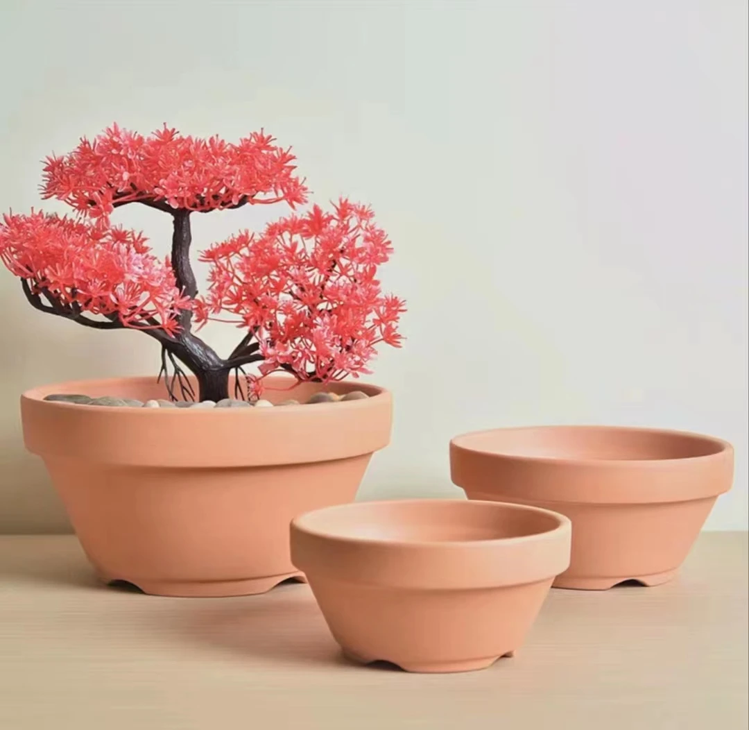 红陶盆月杜鹃花盆室内五针松微盆景透气吸水矮小花盆铝丝孔