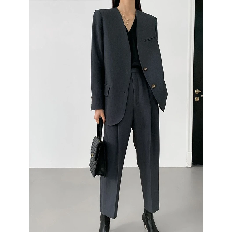 【简知】新款V领极简风设计师款气质西服外套女韩版 929