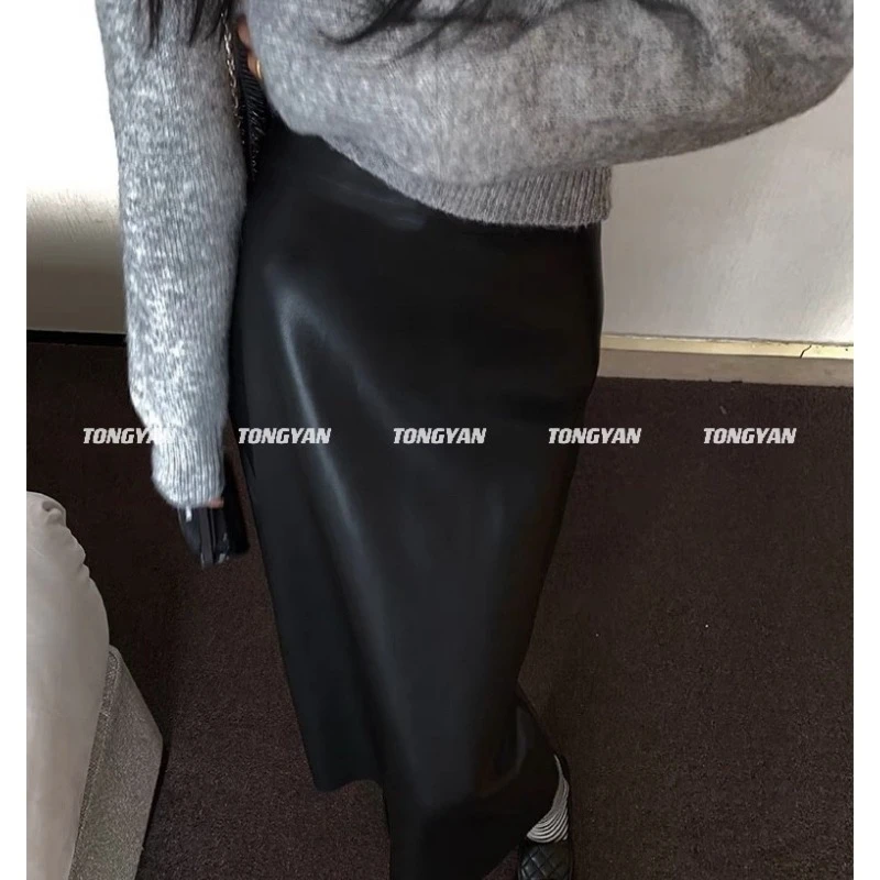 【简知】{微风午后}加绒加厚缎面加绒包臀半身裙 160