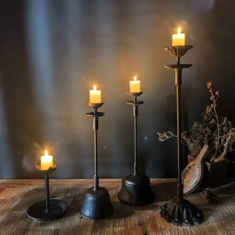 复古铸铁烛台侘寂风蜡烛台落地铁灯禅茶室道具装饰摆件
