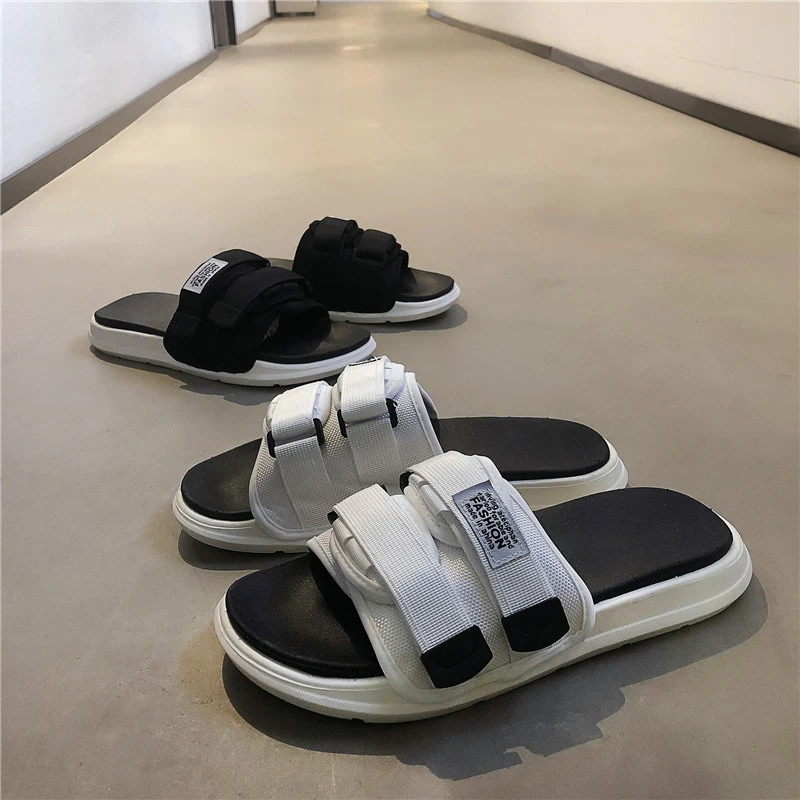 拖鞋男夏外穿2025新款网红魔术贴沙滩鞋情侣一字拖厚底防滑凉拖鞋