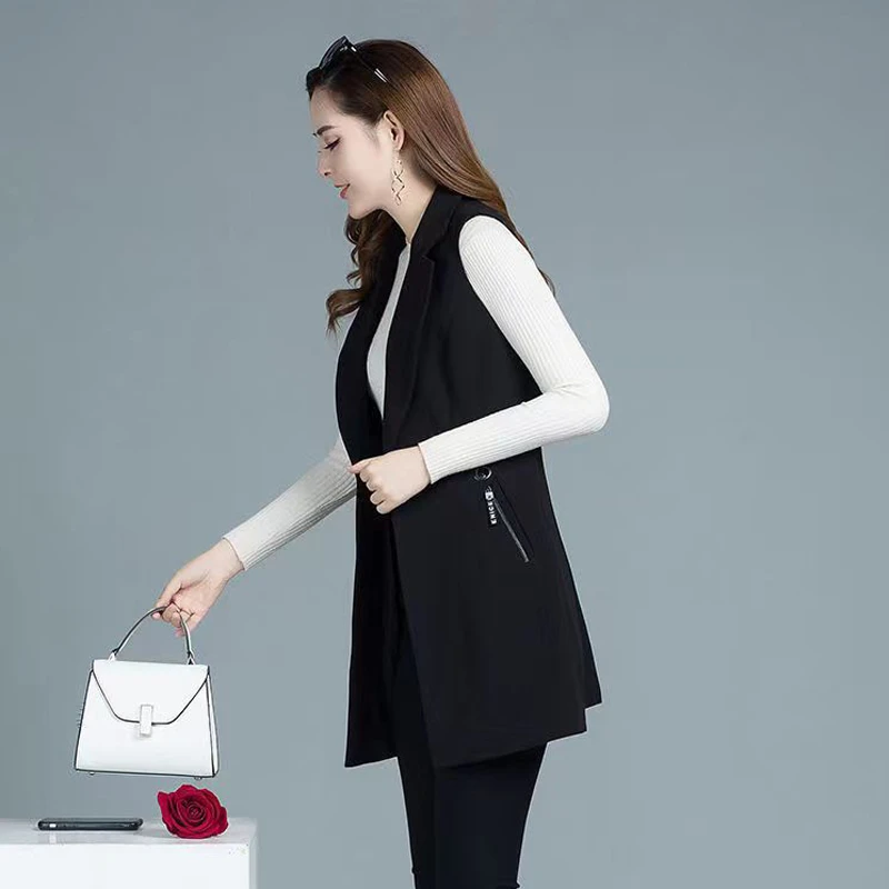 2025年女士春季修身显瘦甜美透气中长款洋气坎肩背心西装外穿马夹