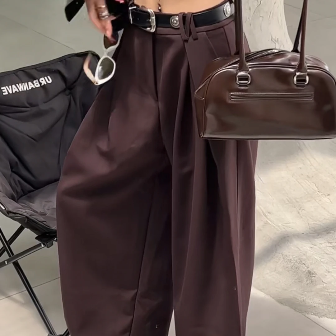 2024秋季新品时尚复古高腰直筒阔腿裤