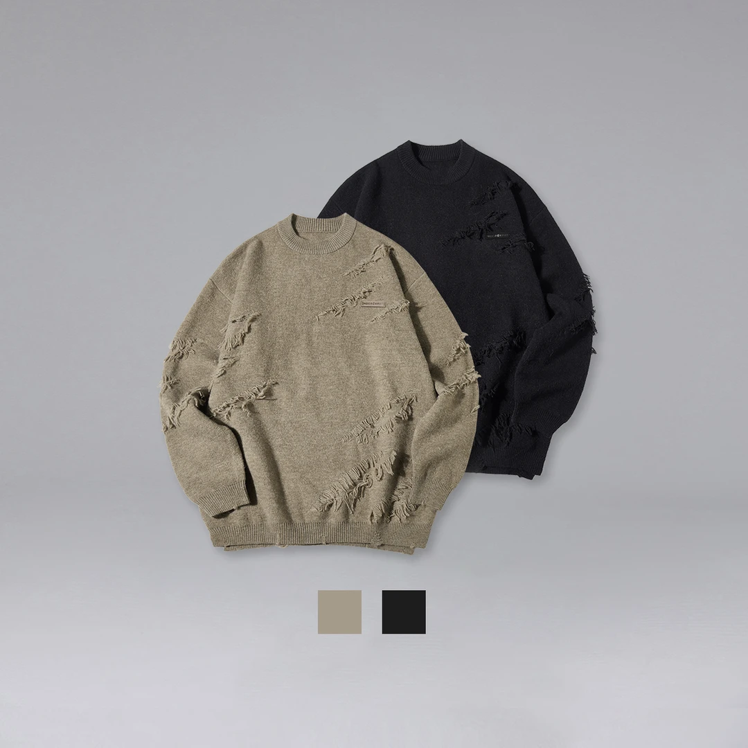 Rocawear冬季新款美式高街做旧破洞浮线套头毛衣街头休闲