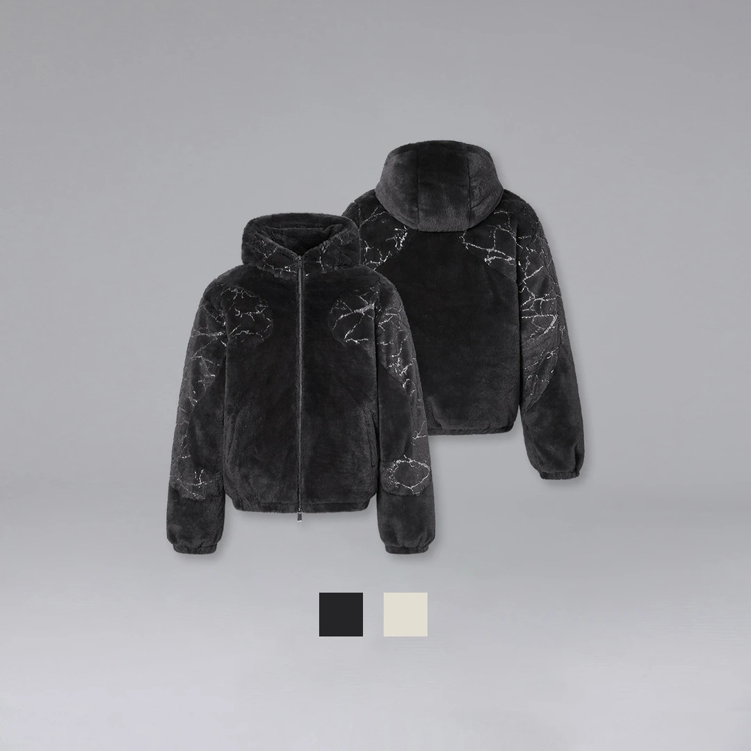 Rocawear美式潮牌烫银分割仿貂毛连帽外套保暖加厚短款夹克