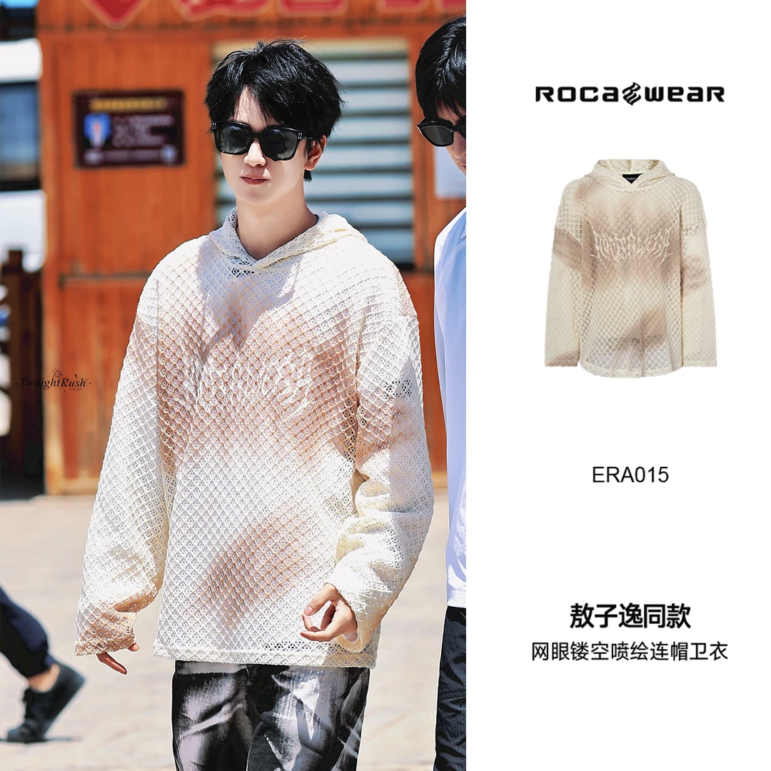 Rocawear美式潮牌网眼镂空喷绘连帽卫衣重工高街针织帽衫情侣款