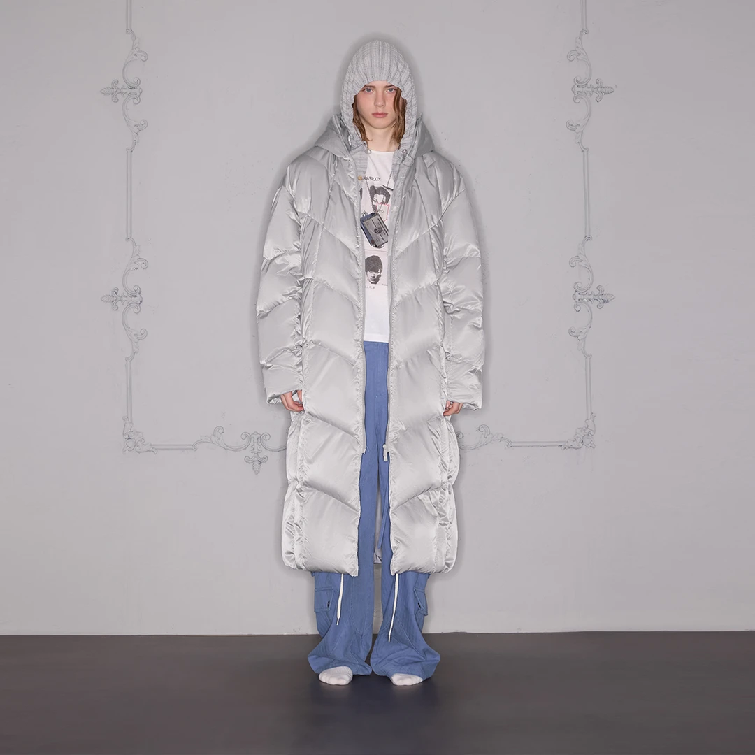 Rocawear基础纯色对称绗线puffer长款保暖羽绒服