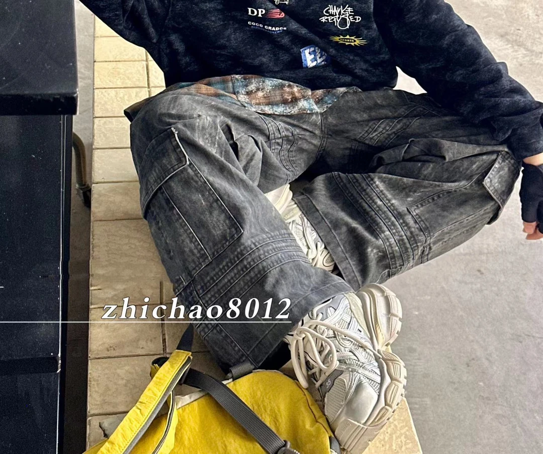 潮牌8801小众设计立体口袋脏脏工装裤子宽松秋季