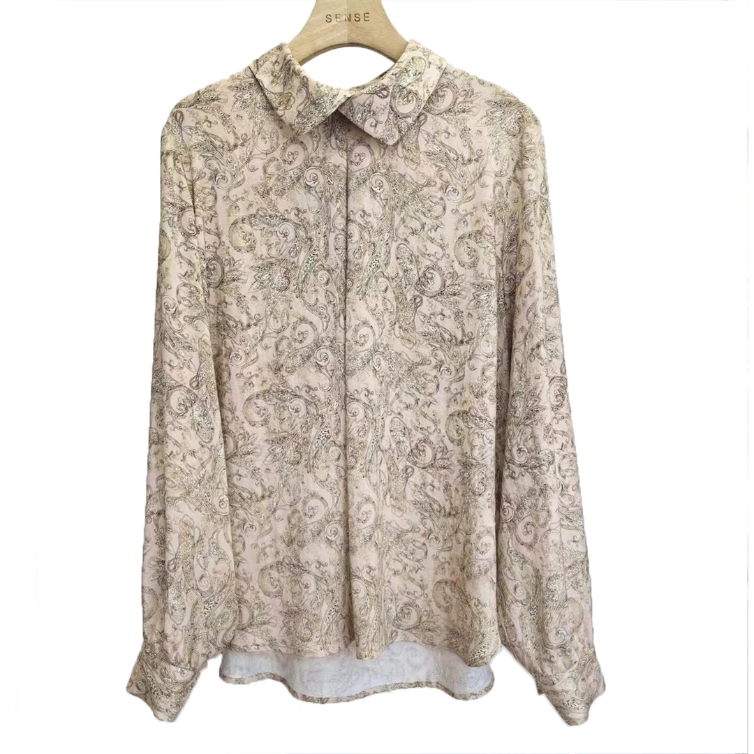 SENSE神思 2024年春季新款 玫瑰纤维娃娃领长袖衬衫