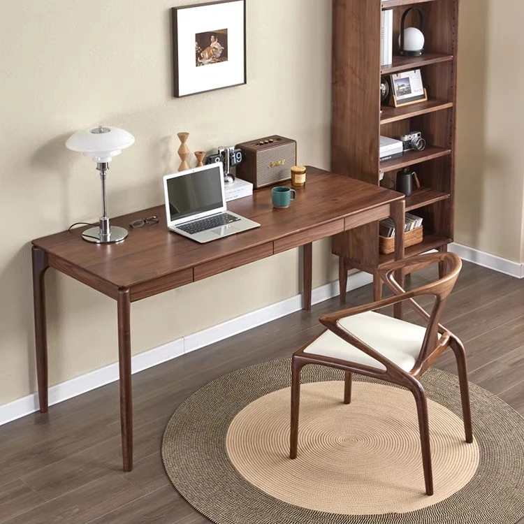 北美黑胡桃木电脑桌实木书桌北欧简约全实木双人学习桌樱桃木书桌