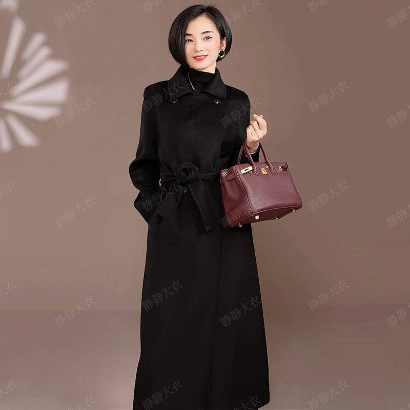 秋冬新两粒扣双面羊毛大衣中长款高端手工缝制毛呢外套-赫拉天后