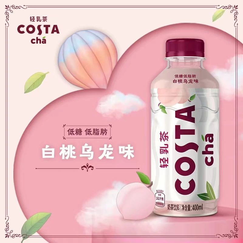 可口可乐COSTA奶茶轻乳茶低糖低脂白桃乌龙葡萄茉莉饮料400ml*6瓶