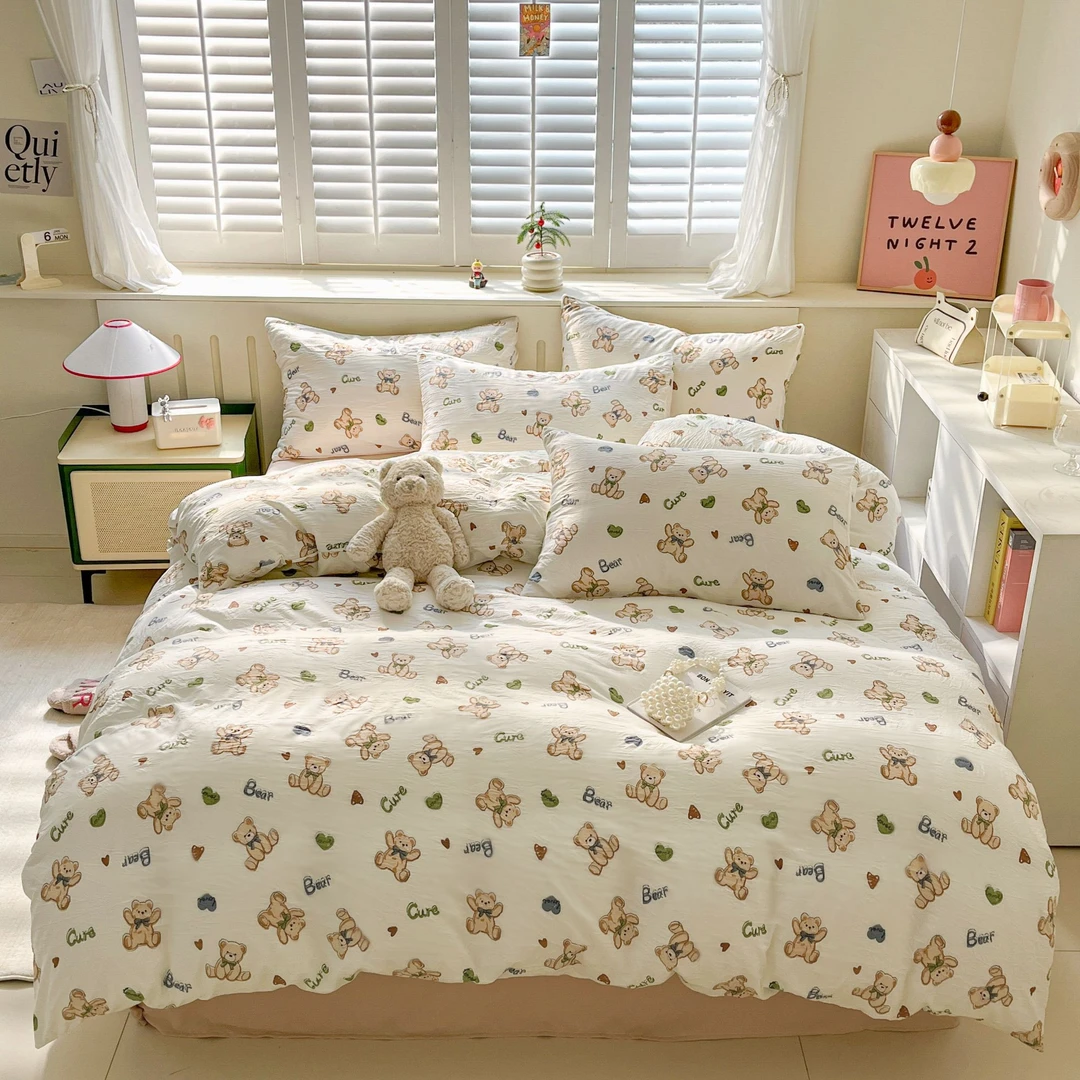 奥菲娜系列A类水洗棉三件套/四件套超柔水洗棉小清新床品