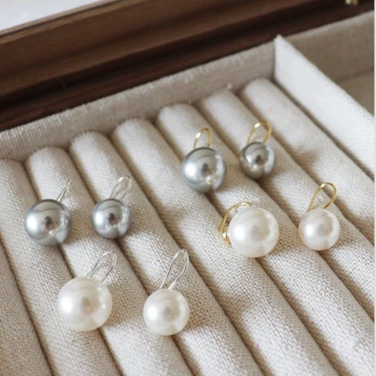 925银耳饰 S925纯银珠珠耳钩耳环施家法式简约百搭耳钉精致饰品