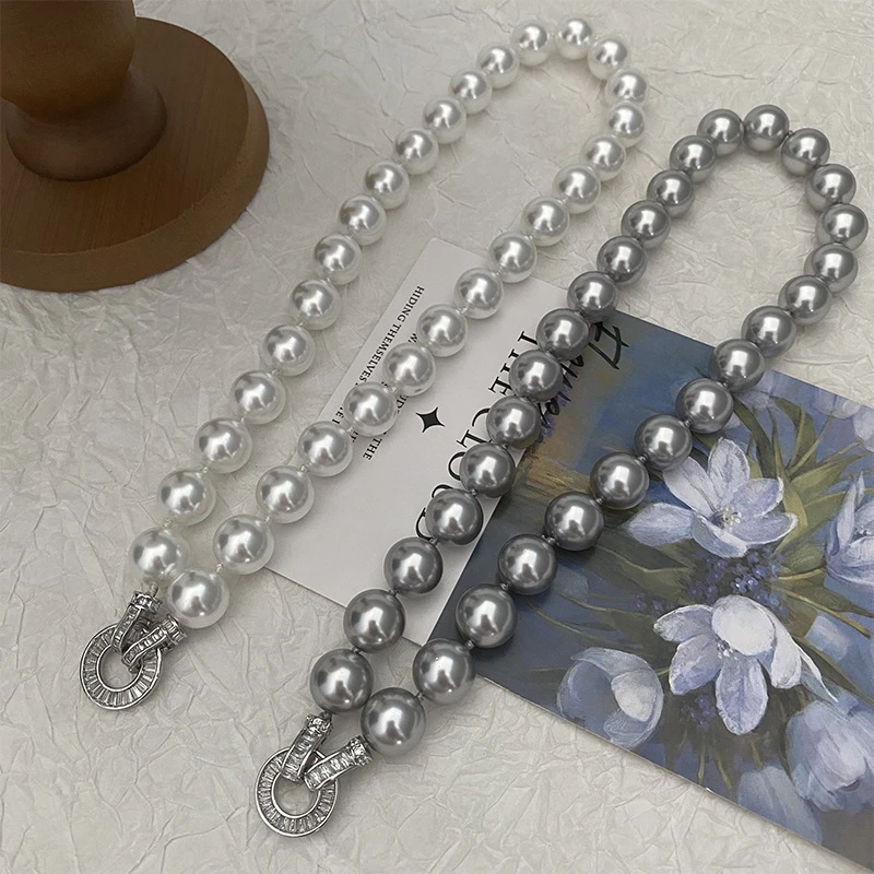 铜合金合成锆石项链 珠珠项链轻奢百搭毛衣链简约复古法式小香风