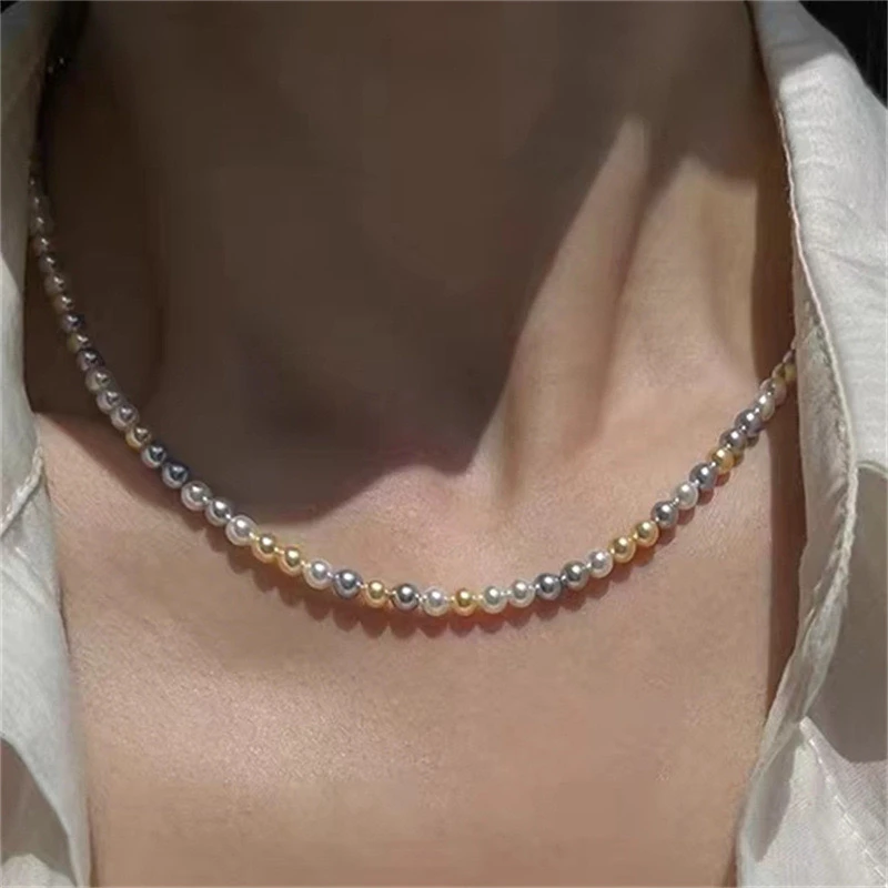 非金属仿珍珠项链 彩色珠项链女高级感小众时尚精致百搭气质叠戴
