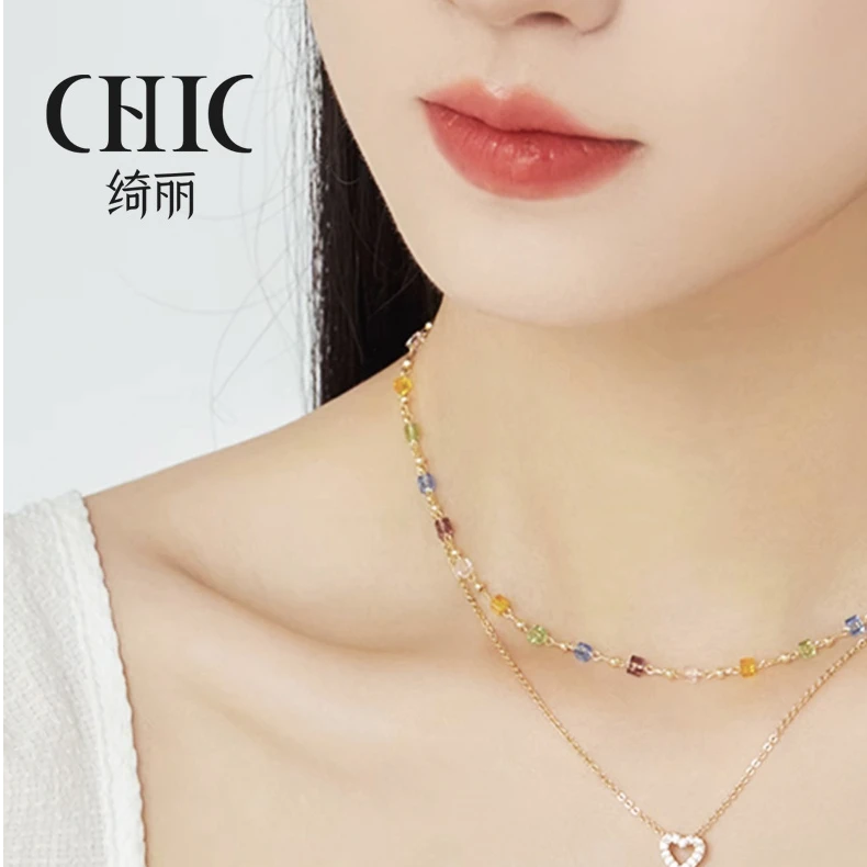 铜项链 夏日多巴胺橘子汽水叠戴项链础款日韩简约choker颈链串珠