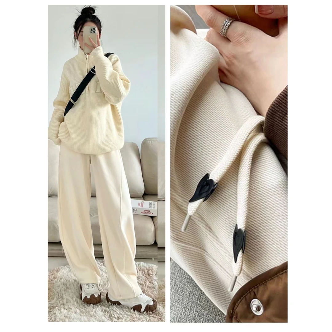 运动阔腿裤女2024新款显瘦秋冬季小个子直筒香蕉卫裤加绒设计感