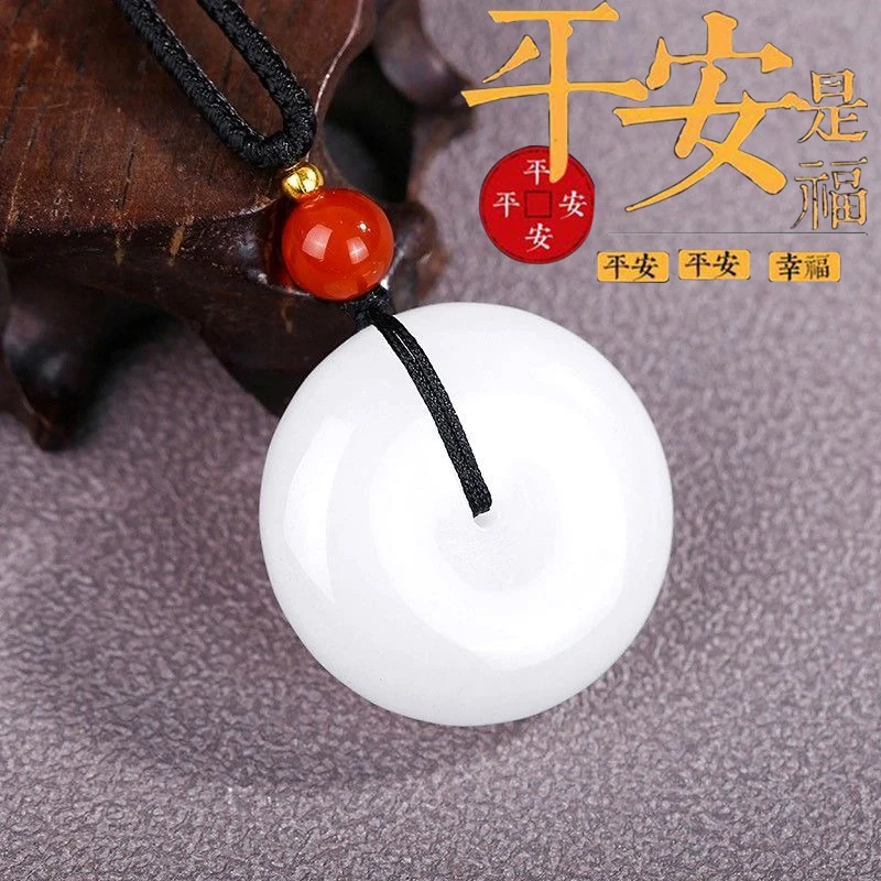 白色平安扣 手工百搭时尚编绳挂坠-88584