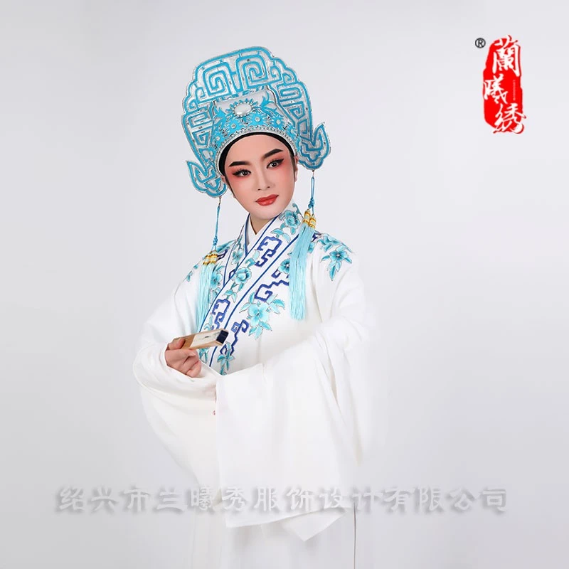 现货新款戏曲白色梁山伯勾银小生服装帽子舞台演出越剧
