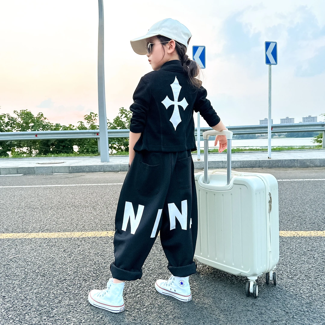 女童嘻哈潮范个性字母印花哈伦裤春秋新款儿童韩版宽松中大童长裤