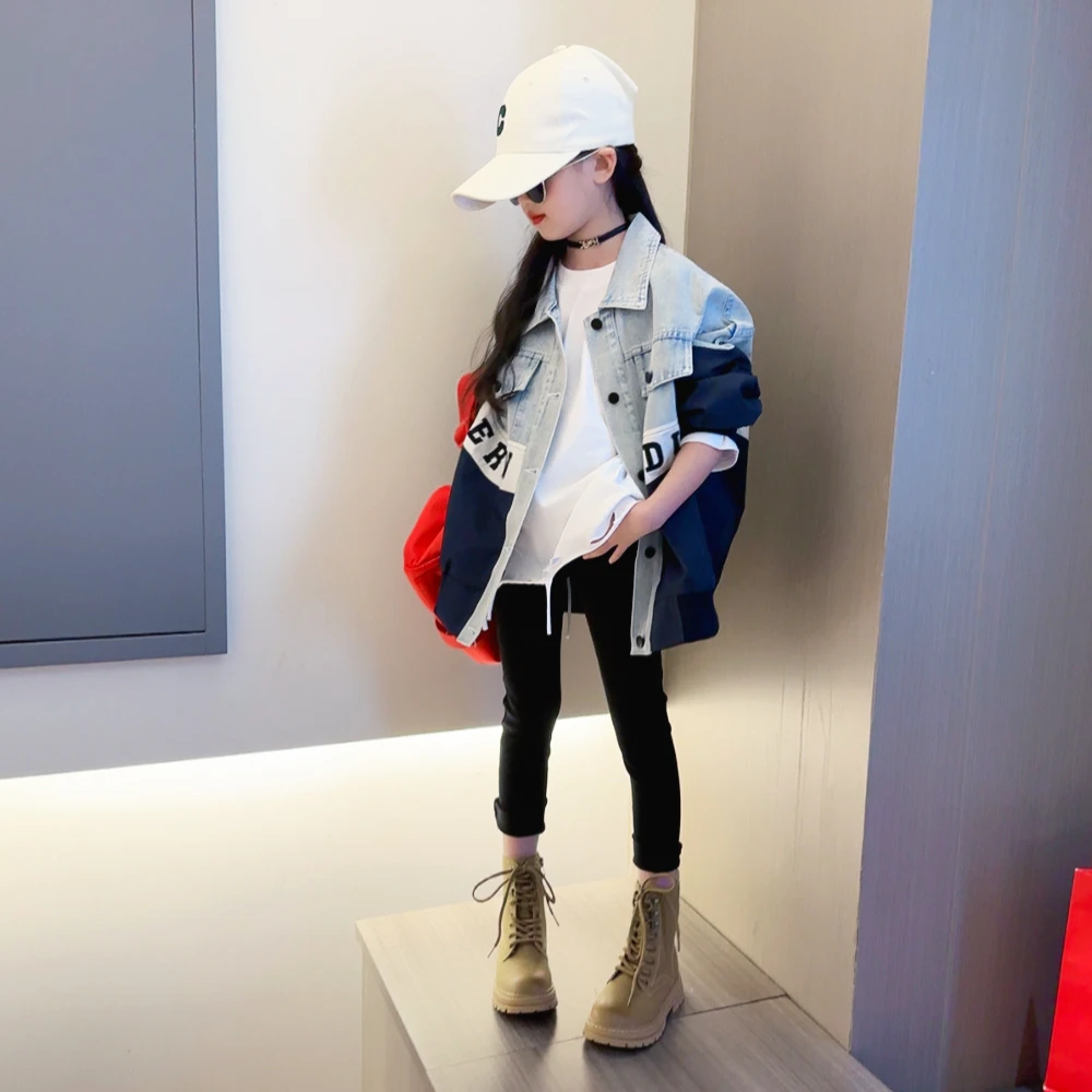 女童春装外套2025新款潮酷上衣儿童女孩洋气拼接牛仔夹克韩版童装