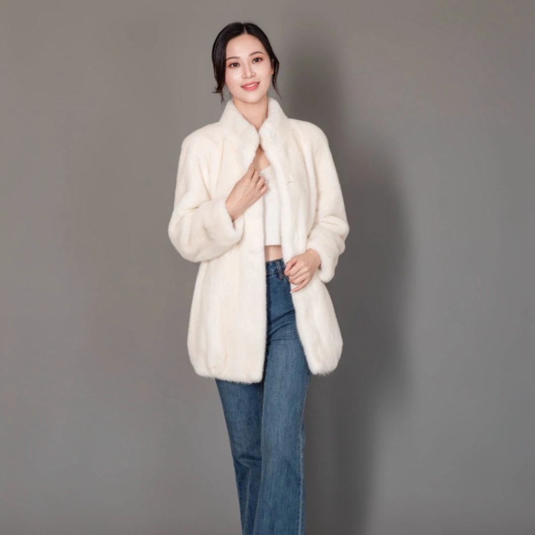 环裘进口天鹅绒短二水貂皮时尚中长款貂皮大衣女整貂15012