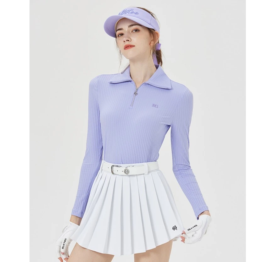 BLKTEE高尔夫女装套装秋冬新款女士时尚翻领条纹长袖运动休闲上衣