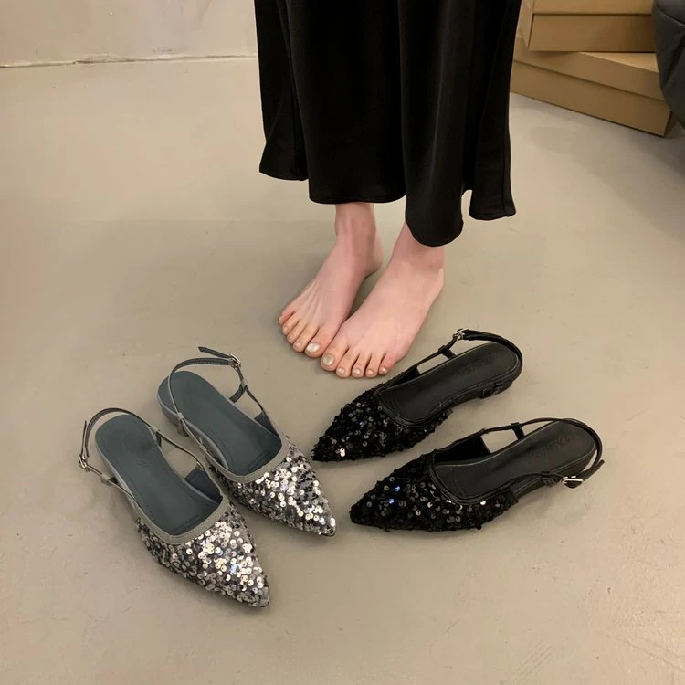 配裙子仙女风绝美包头凉鞋女2025春夏新款温柔晚晚鞋气质亮片单鞋
