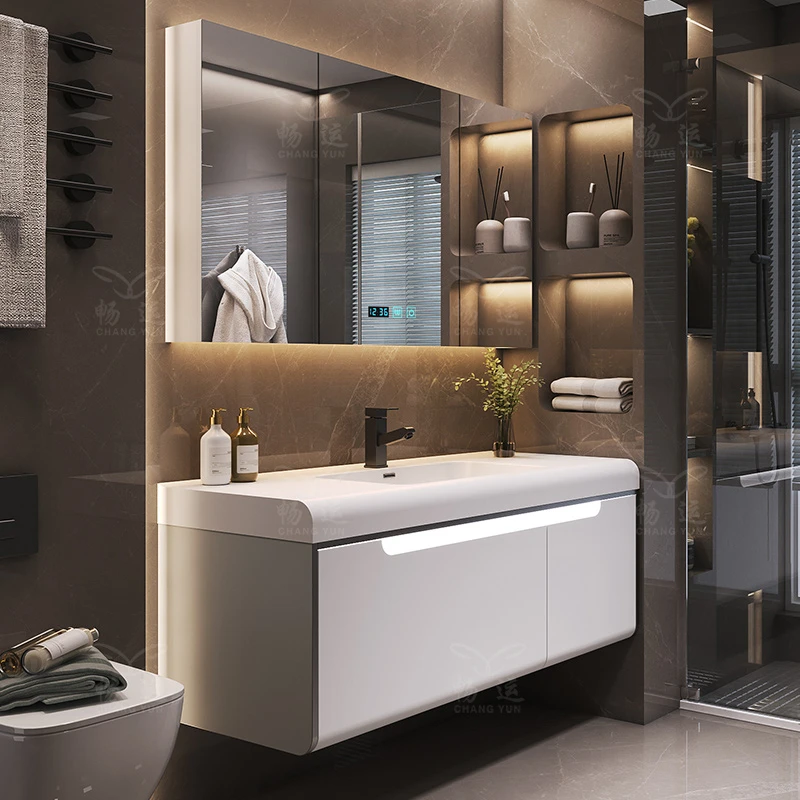 【铝合金包边】浴室柜可丽耐肤感一体盆卫生间洗漱台洗手盆洗脸盆柜