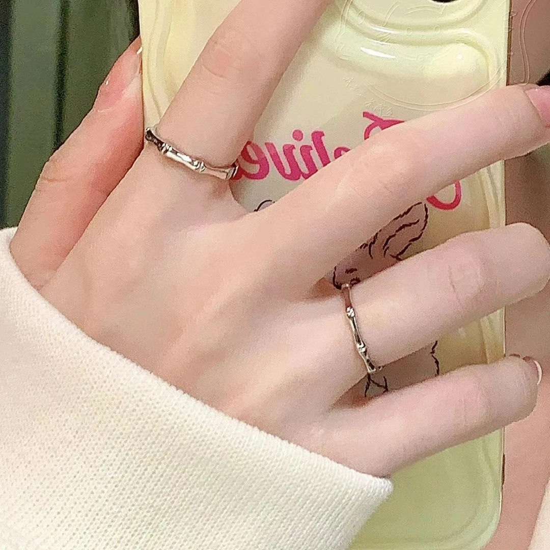 足银戒指 简约素圈个性开口竹节纯银戒指【足银990】