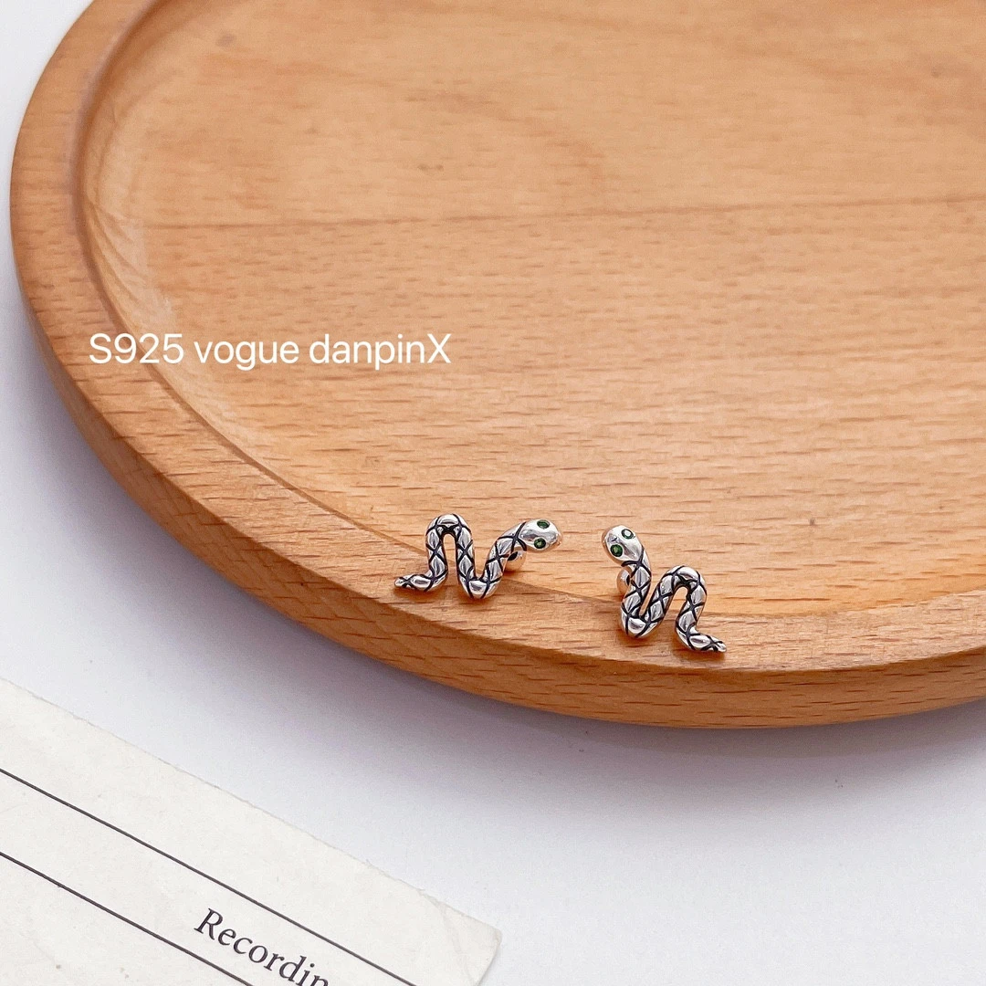 925银耳饰 复古灵蛇螺丝帽耳钉耳扣【925银】