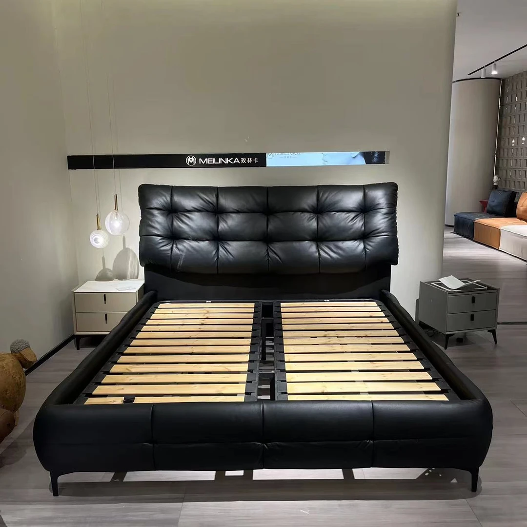 【大黑熊】意式极简真皮头层牛皮现代简约高端大气主卧轻奢双人床