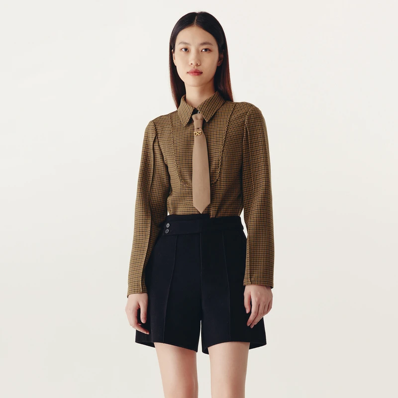 LY/荷比俪新款经典休闲拆卸领带装饰千鸟格上衣HYC42610202-1