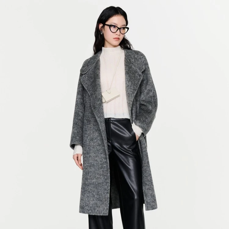 HPLY/荷比俪冬新款立领斜门襟气质中长款大衣HDD41500583